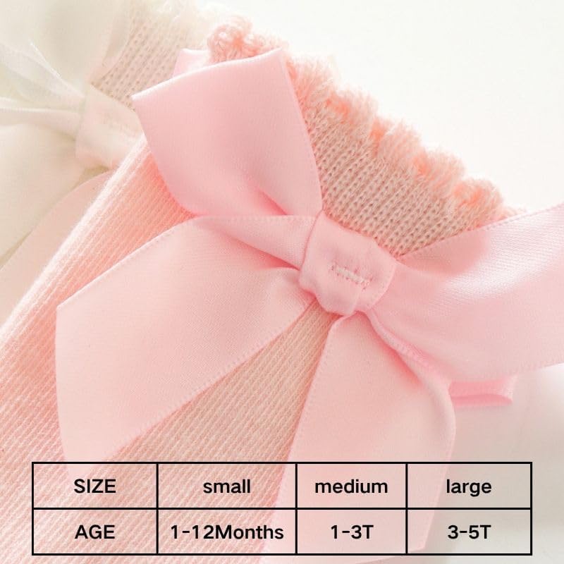Sucrain 6 Pairs Baby Girl Knee High Socks Cotton Bow Dress Stockings Tube Ruffled Knit Socks for Newborn Infant Toddler - Image 4